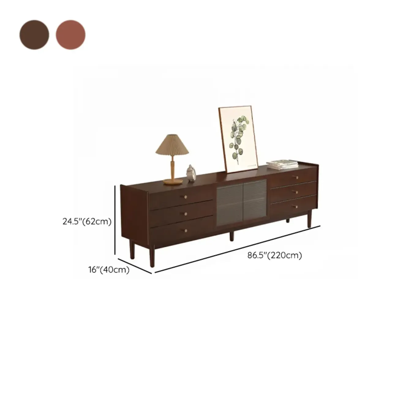 87 Living Room Walnut Wood TV Stand with Adjustable Shelves