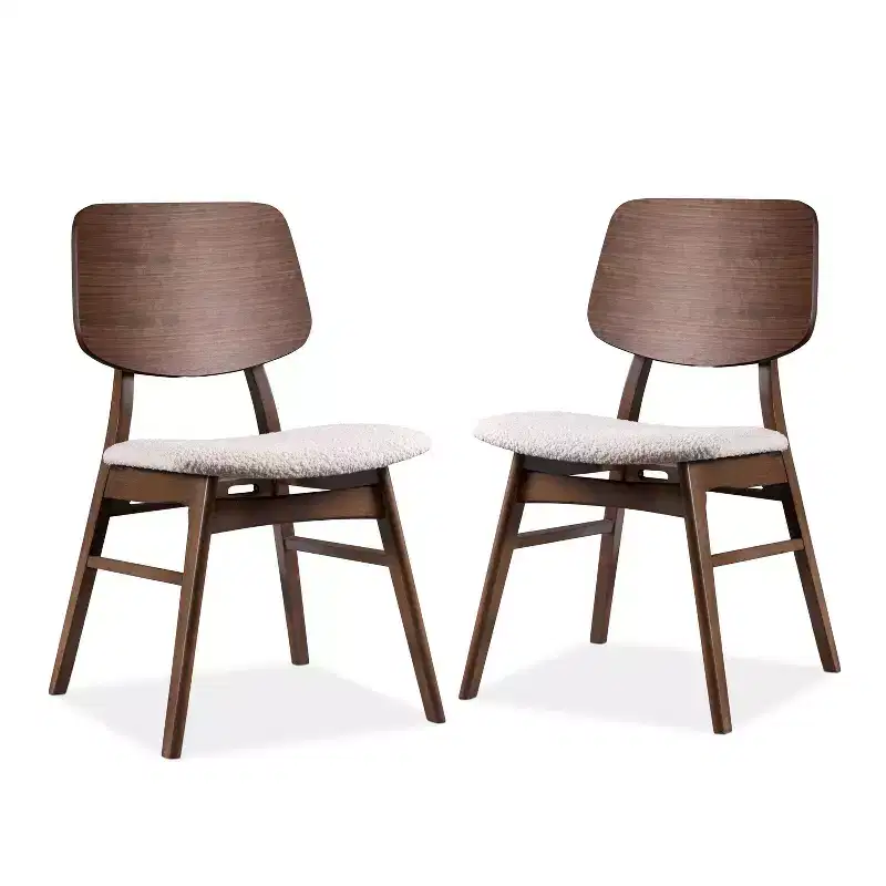HOMES: Inside + Out Set of 2 Sandy Cove Mid-Century Modern Boucle Dining Chairs Walnut