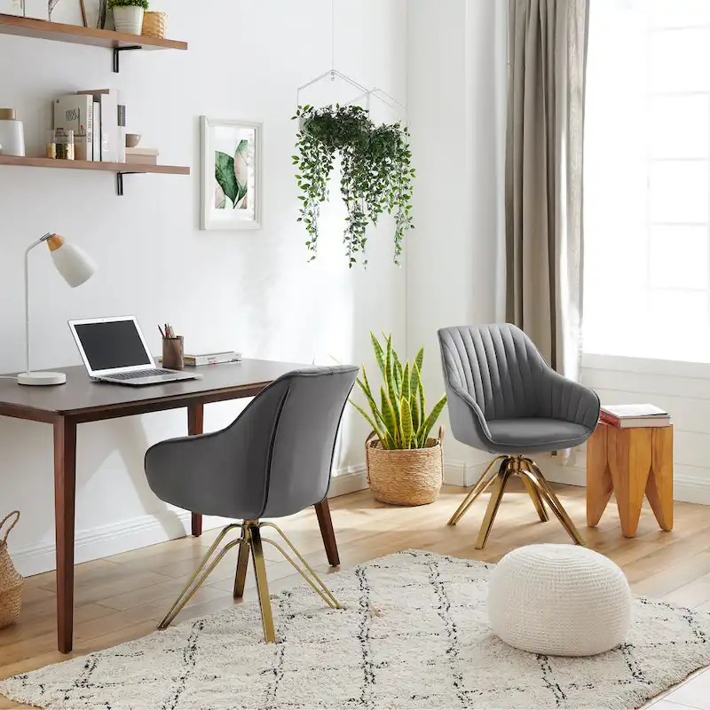 Art Leon Classical Velvet Swivel Office Accent Chair with Golden Legs