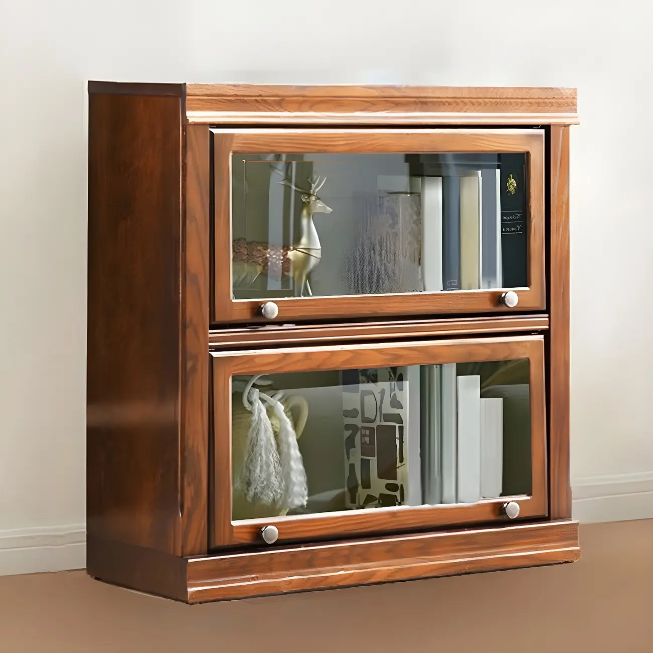 Modern Wood Brown Barrister Bookcase with Glass Doors