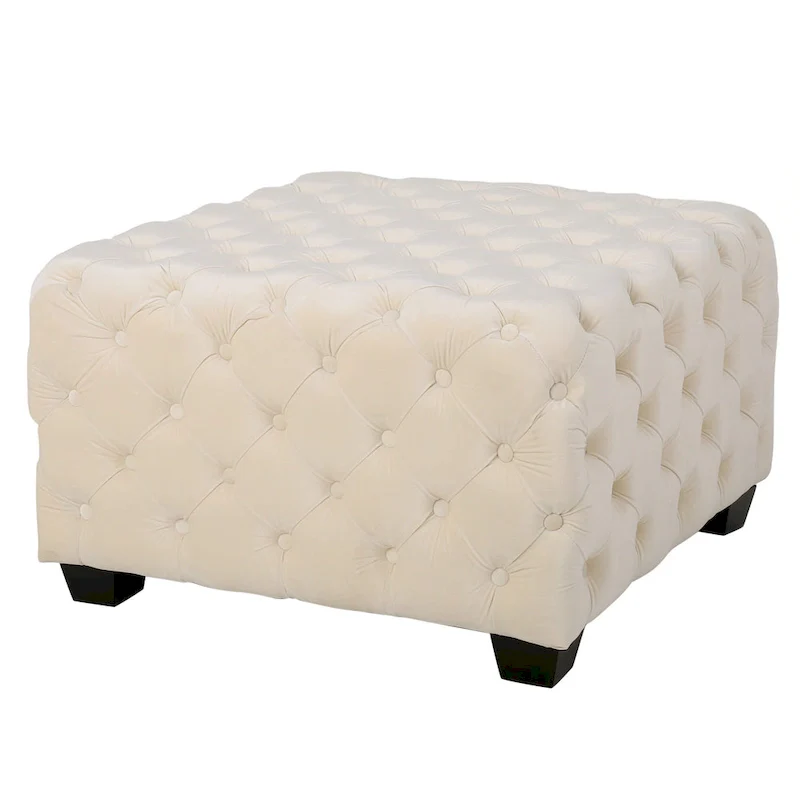 Jaymee Modern Glam Button Tufted Velvet Ottoman