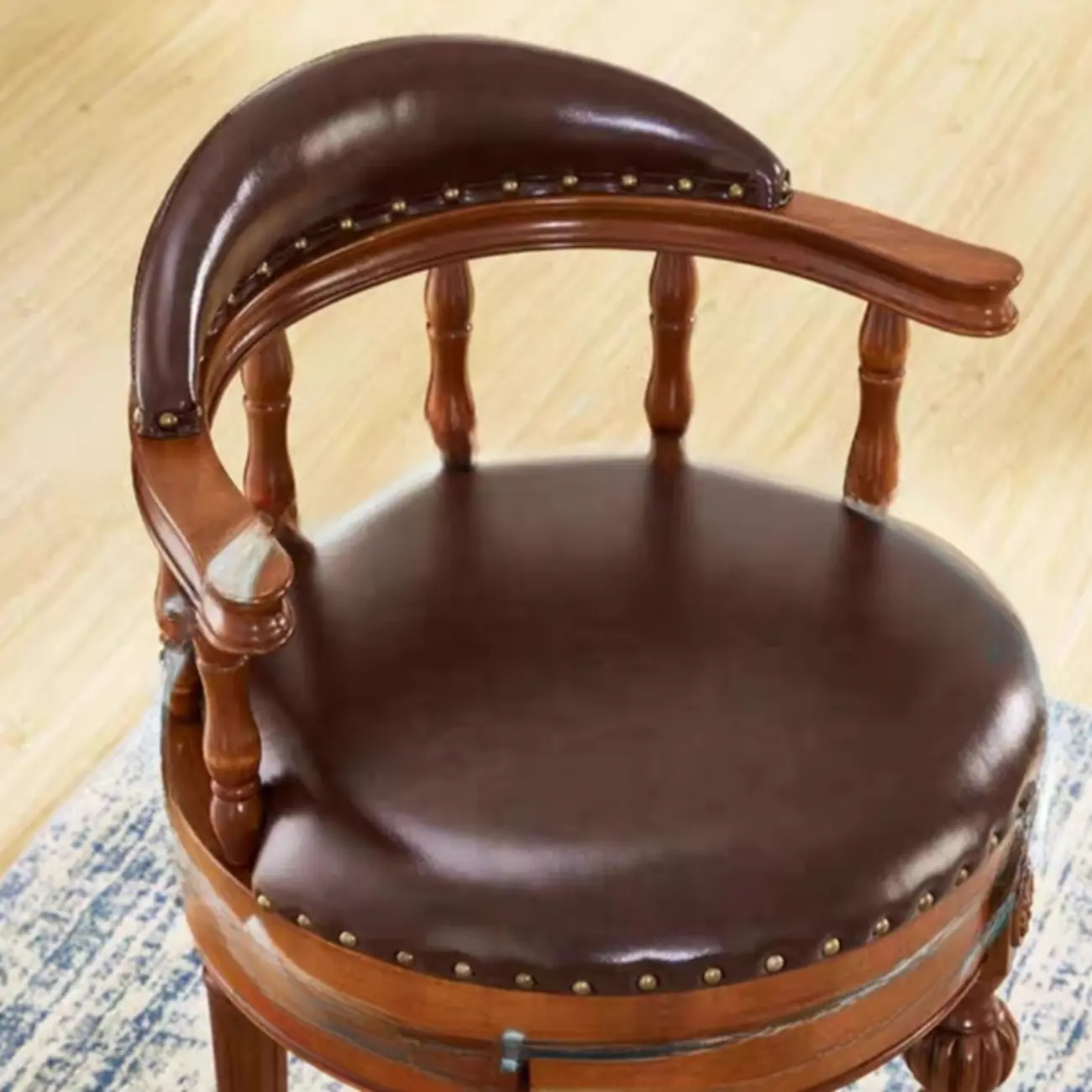 Traditional Brown Rubberwood Cushioned Bar Stools