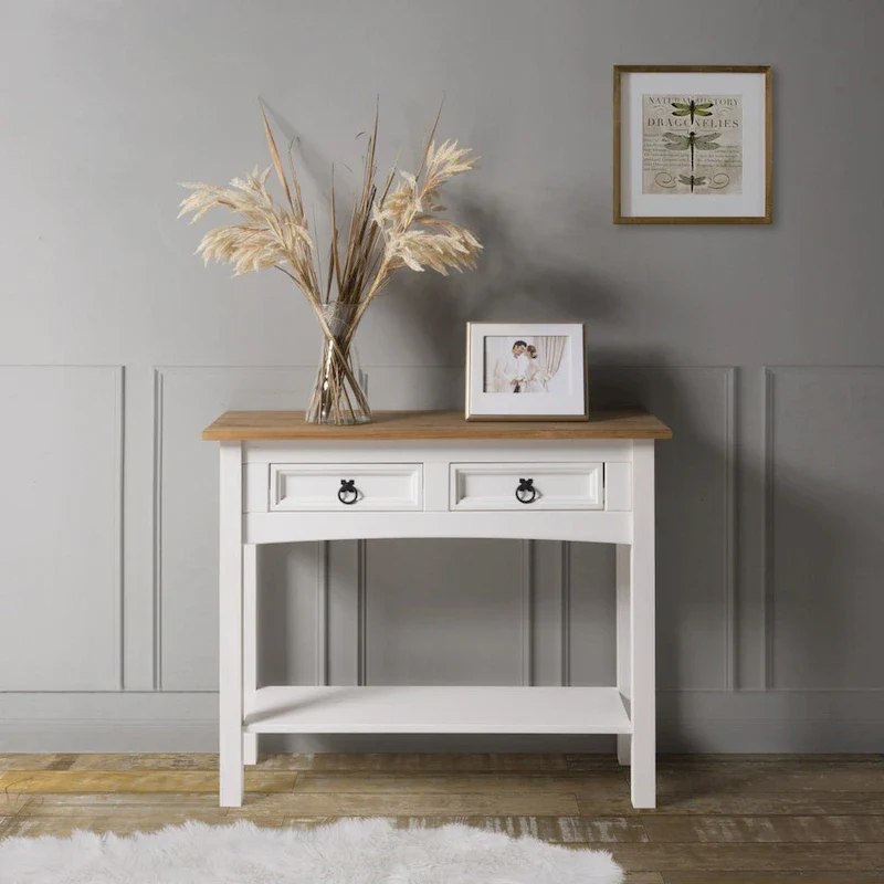 Wood Hall Table Console with 2 Drawers