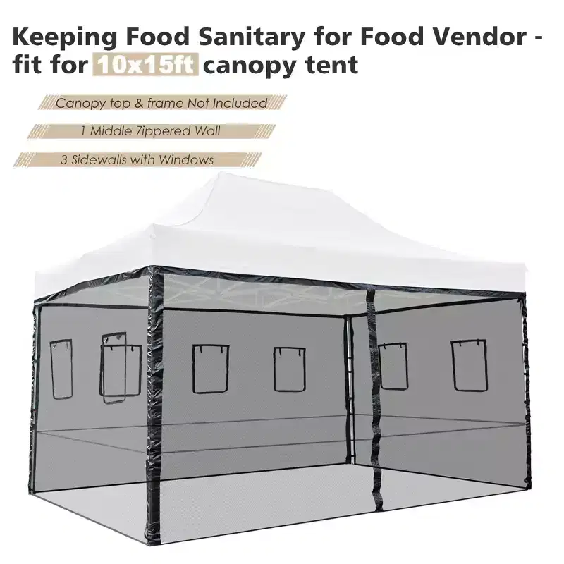 Instahibit 4 Mesh Sidewalls for 15x10 Ft Pop Up Canopy Tent with Windows Food Vendor Fair