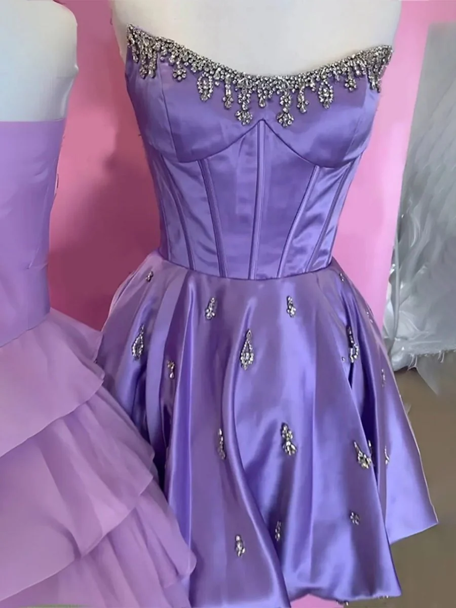 Purple - A Line Scoop Neck Corset Beaded Short Homecoming Dresses