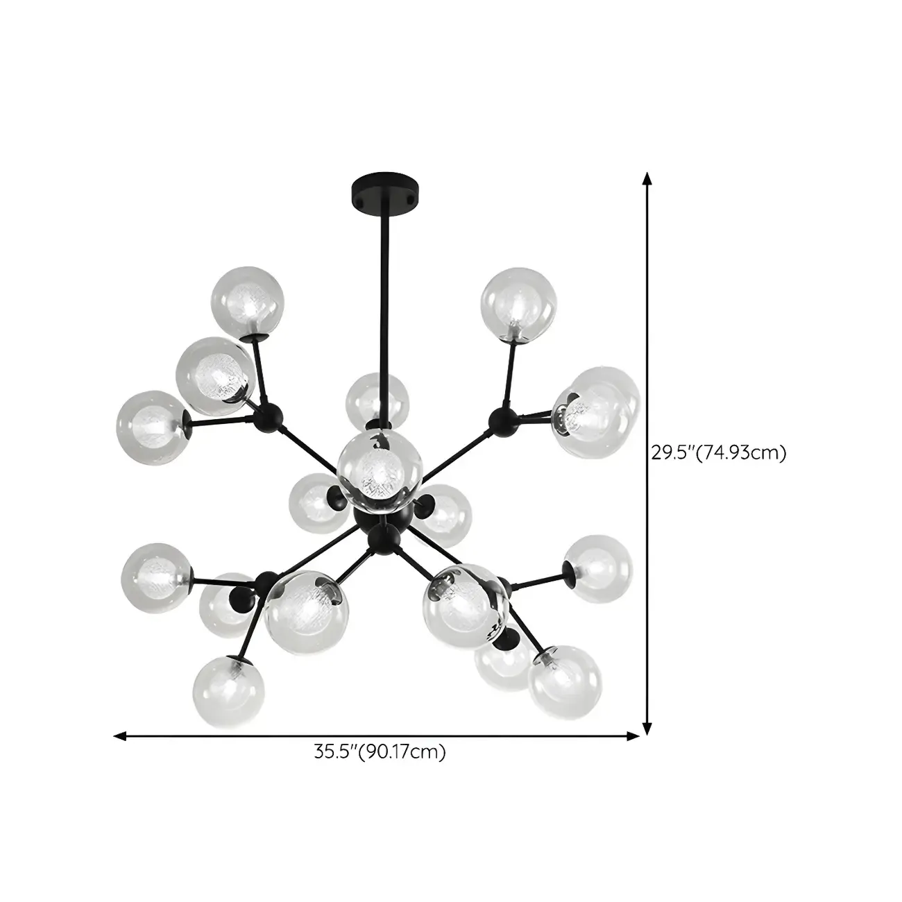Modern Industrial Sputnik Black Glass 9-18 Light Chandelier