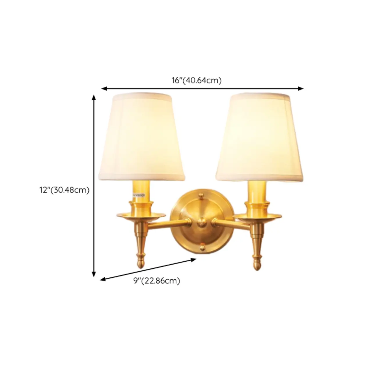 Traditional White Fabric Shade Golden Wall Sconce