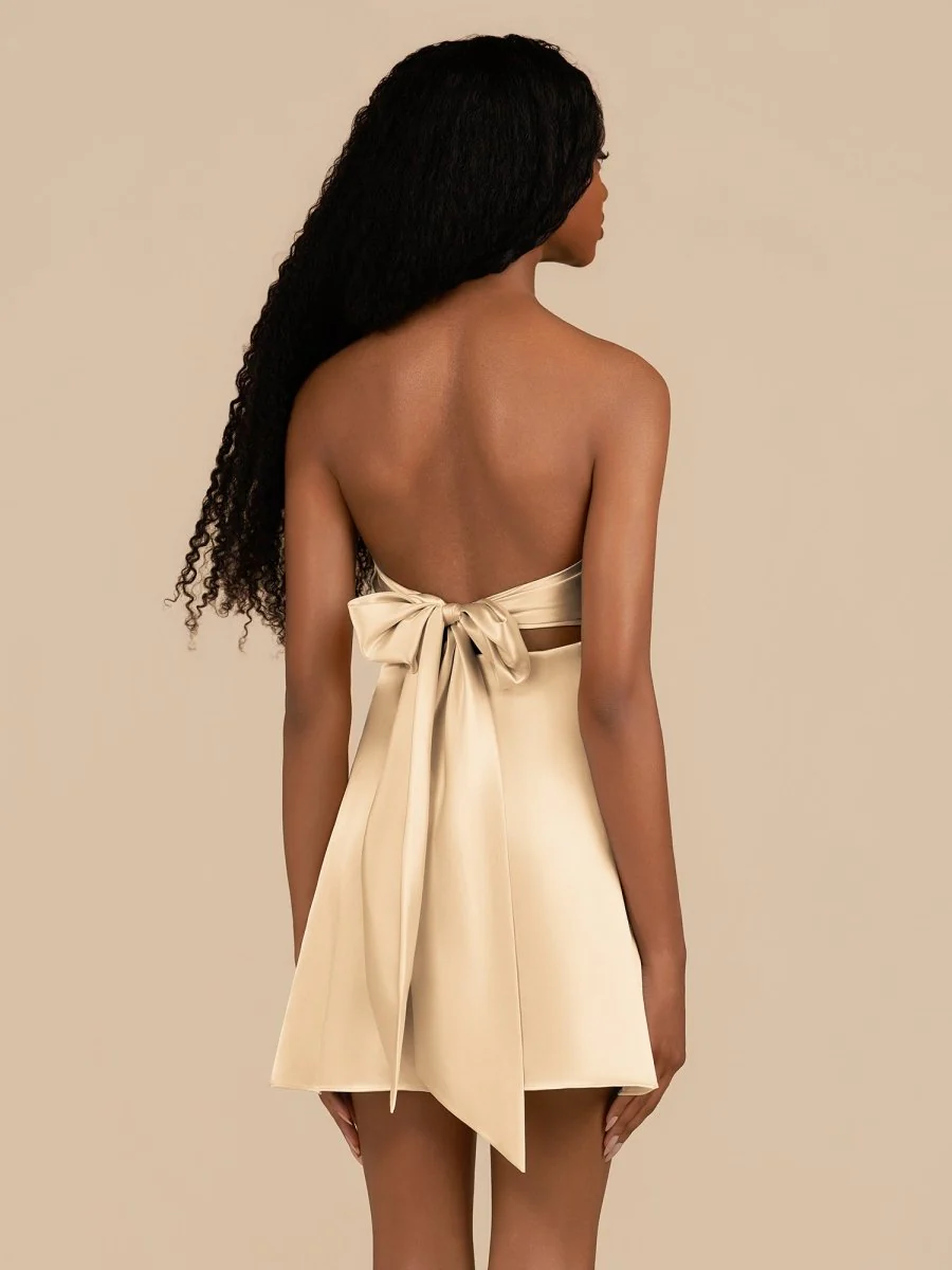 Champagne - Strapless A Line Short Homecoming & Cocktail Dresses With Keyhole