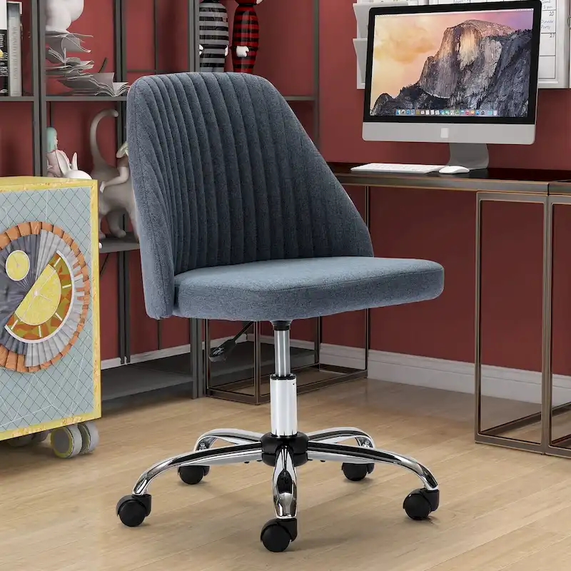Armless Swivel Desk Chair, Blue / Dark Grey, Single Seat