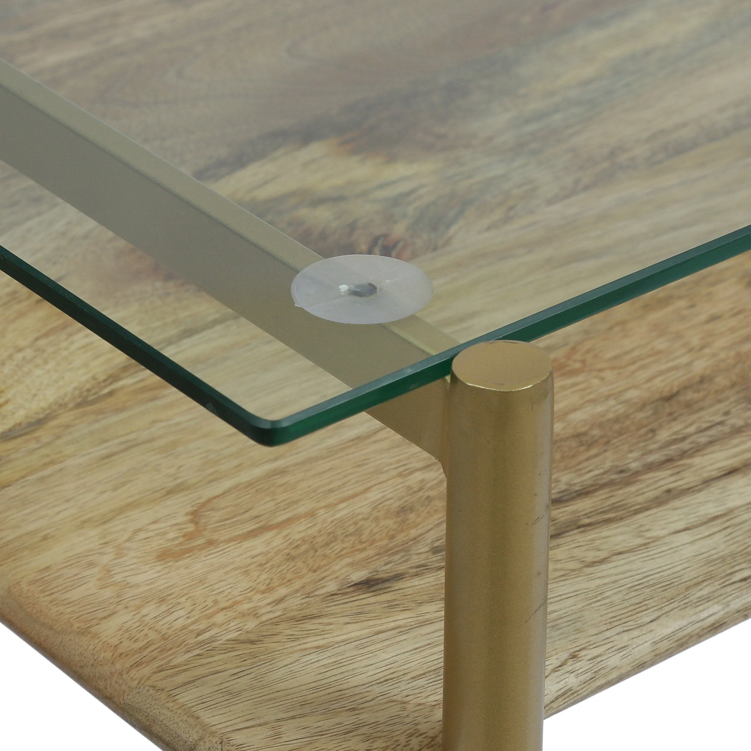 Rustic Glam Handcrafted Glass Top Desk, Honey Brown and Gold - NH637413