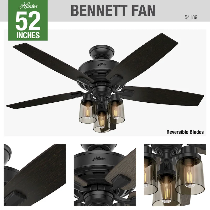 Hunter Fan Bennett Brushed Nickel/ Grey Oak 52-inch Ceiling Fan