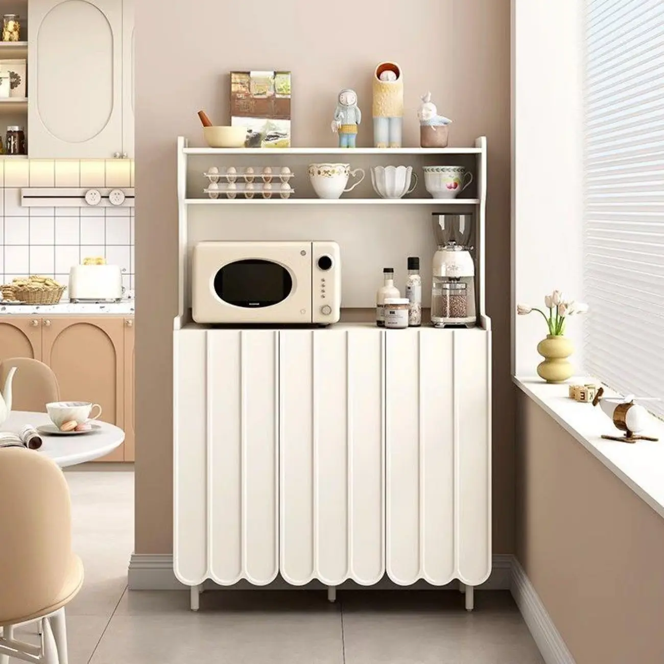 Modish Cream Wood Narrow Sideboard