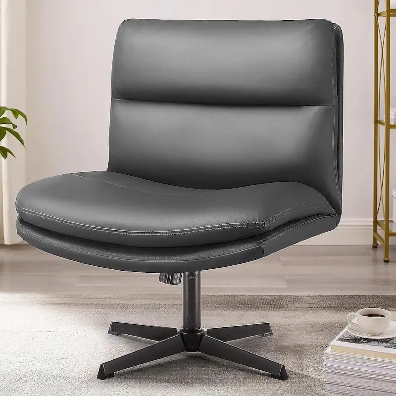 Criss Cross Chair Armless Office Desk Chair No Wheels,PU Leather Padded Modern Swivel Vanity Chair office chair