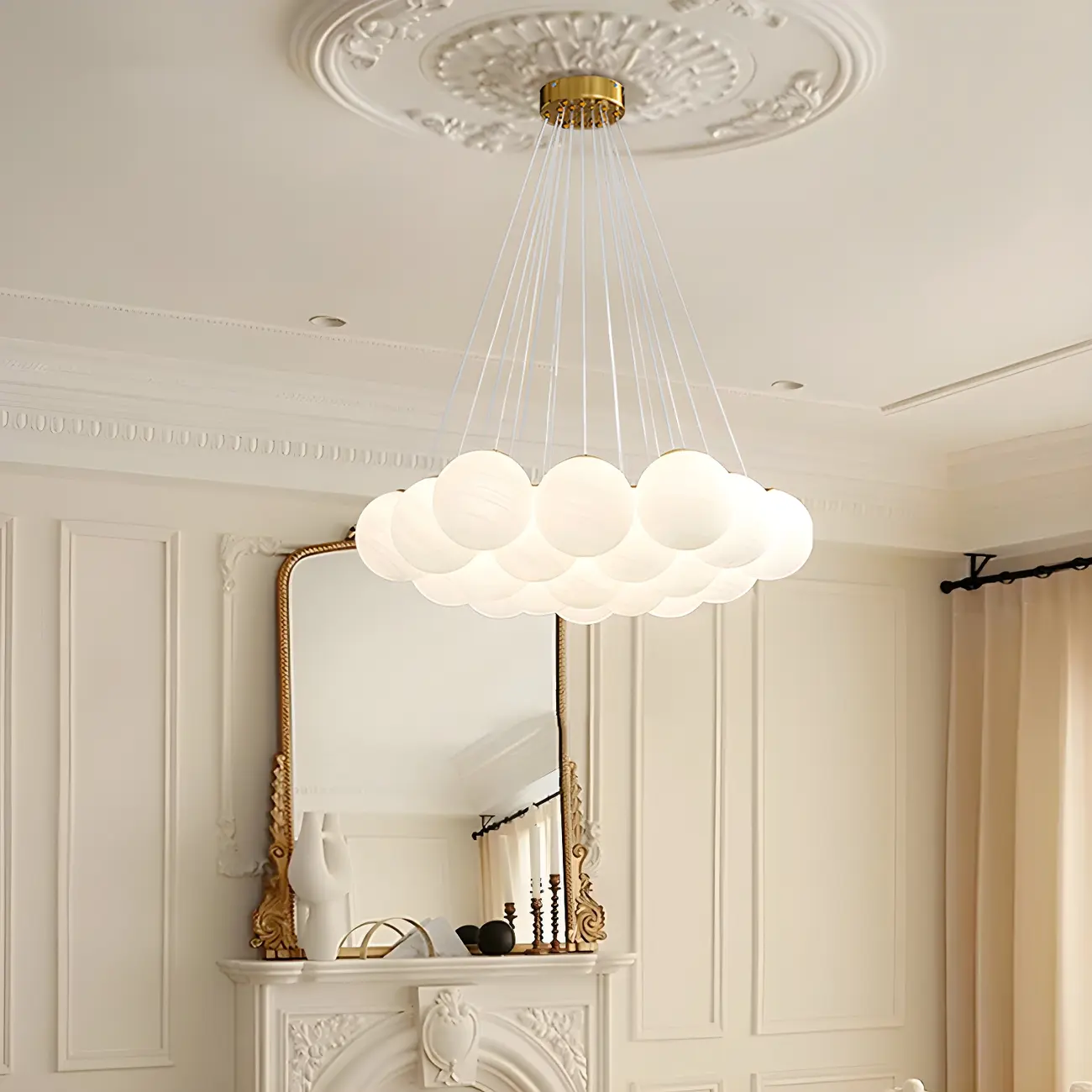 Adjustable White Glass Cluster Sphere Chandelier Modern Elegant