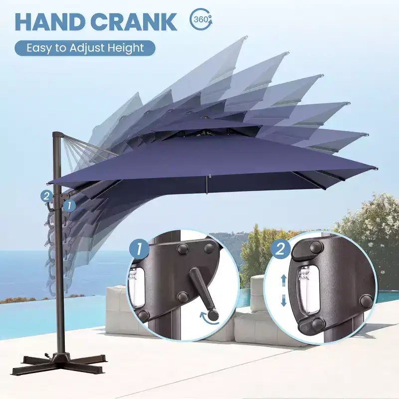 Crestlive Products 10 Feet Square 2-Tier Top Patio Cantilever Offset Umbrella 360 Shade With Weighted Base