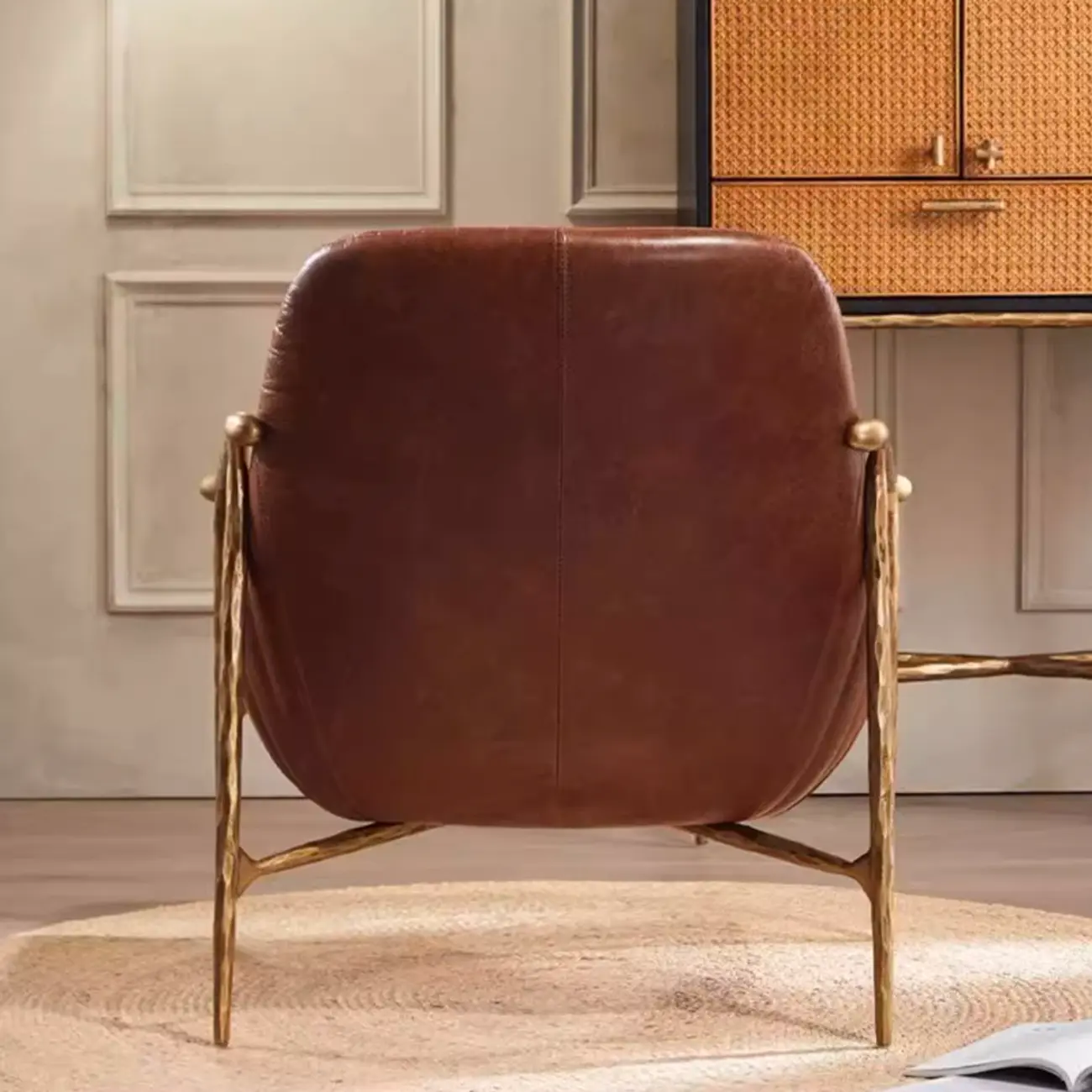 Mid-Century Modern Genuine Leather Accent Armchair