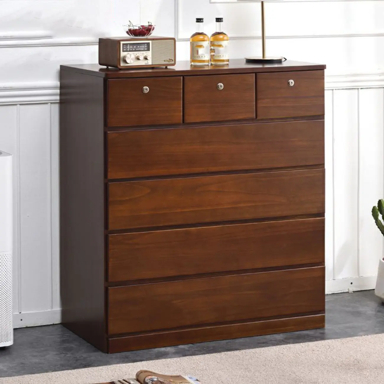 Modern Natural Wooden Double Dresser with 5-Drawers