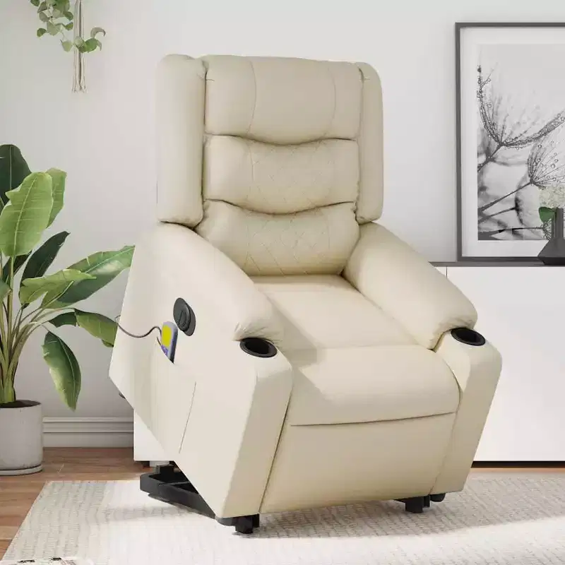 vidaXL Stand up Massage Recliner Chair Cream Faux Leather