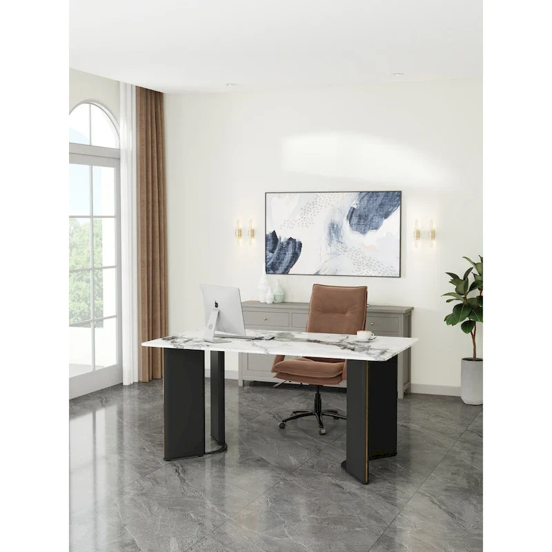 White Imitation Marble Rectangular Dining Table - White Marble