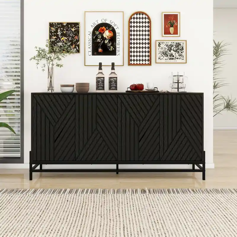 Sideboard Buffet Cabinet with 3 Drawers & 2 Doors, 47.2