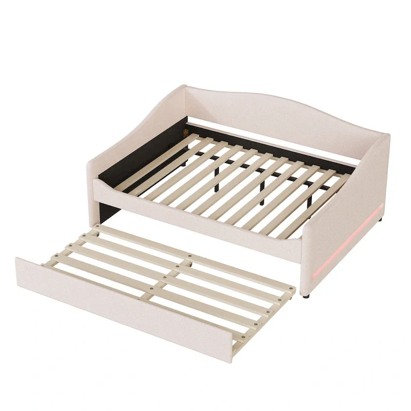 Full Teddy Fleece Daybed with Trundle and LED Lights