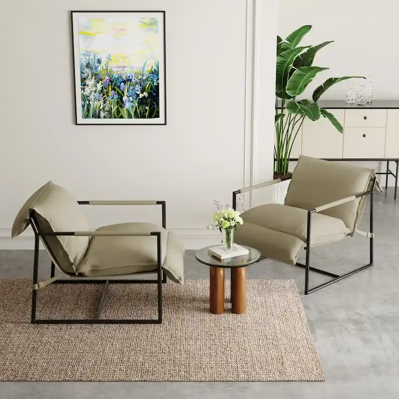 Fabric Accent Chair Metal Framed Sling Armchair Set of 2