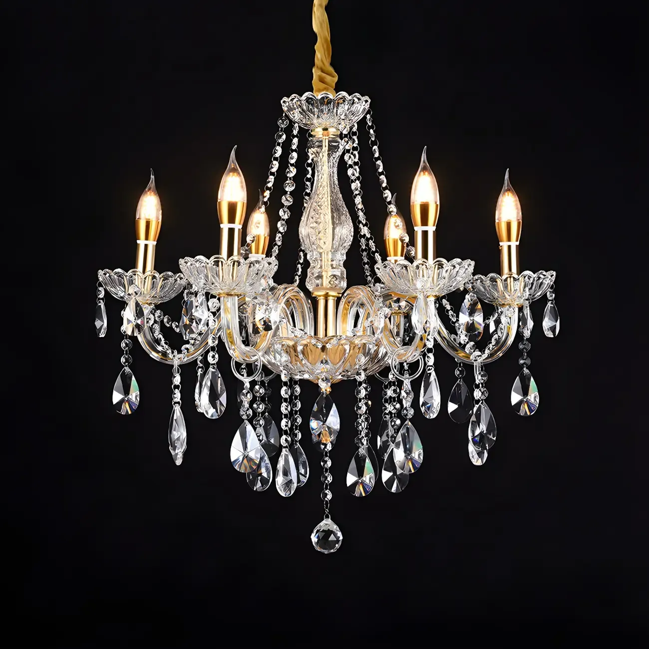 Mid-Century Crystal Candlestick Adjustable Chandelier