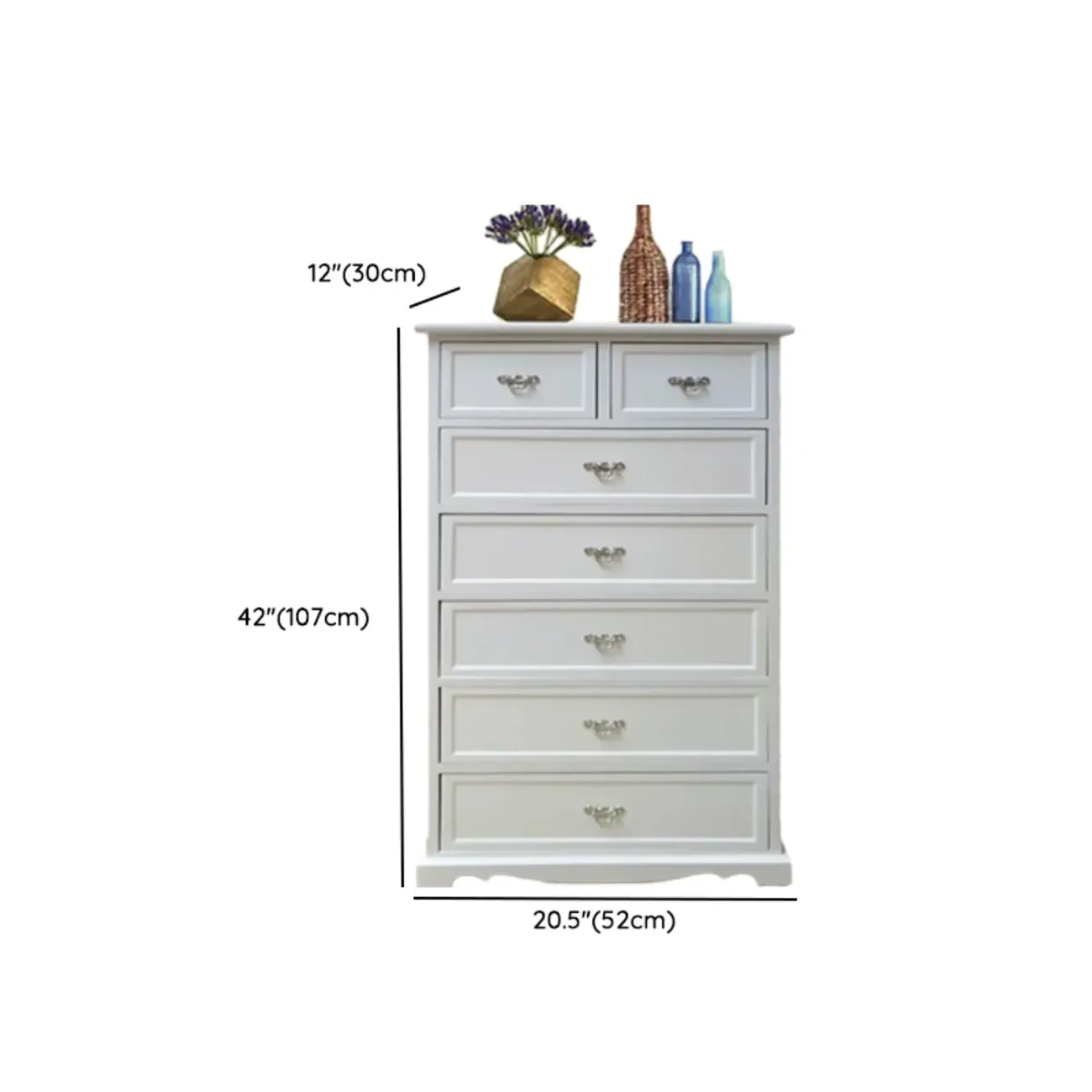 Elegant Wooden 7-Drawer White Dresser with Metal Handle