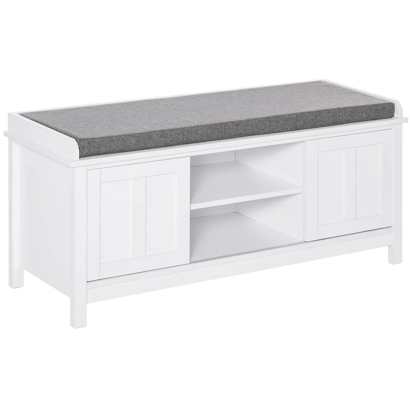 Entryway Shoe Bench Storage Ottoman with Adjustable Shelves & Padded Seat