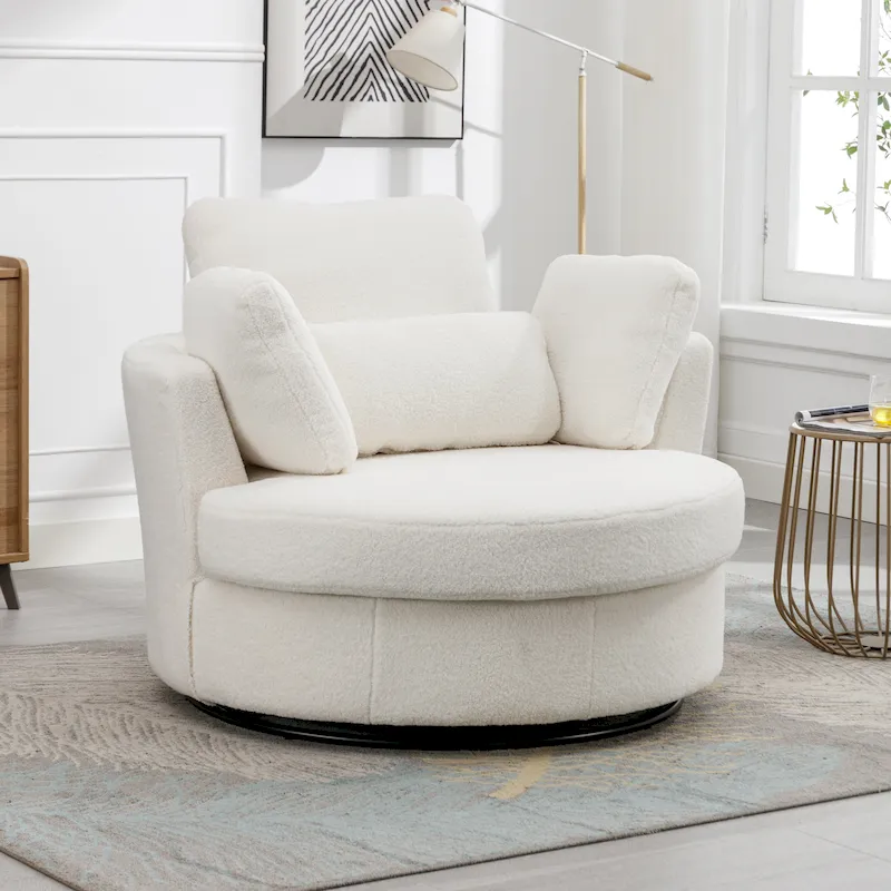 Upholstered Swivel Barrel Armchair Club Chair With Metal Base