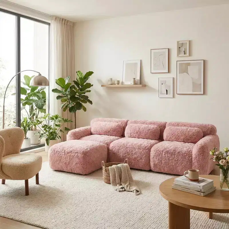 FurnitureR Modular Sectional Sofa with Ottoman, Soft Plush Upholstery, Deep Seat Comfort, L-Shape Convertible Couch for Living Room Apartment