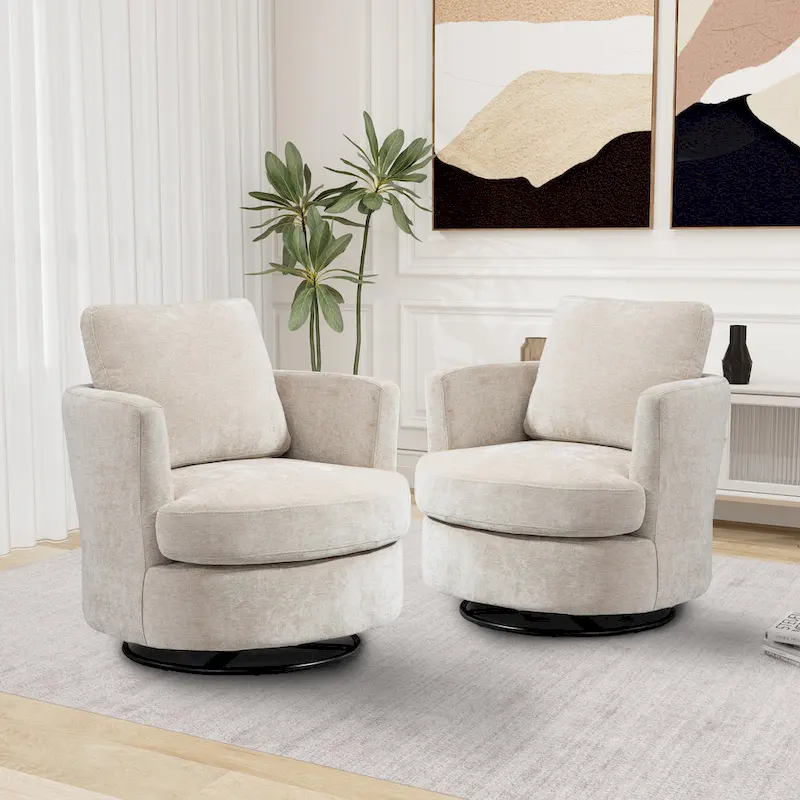 Modern Upholstered Swivel Barrel Chair(Set Of 2)