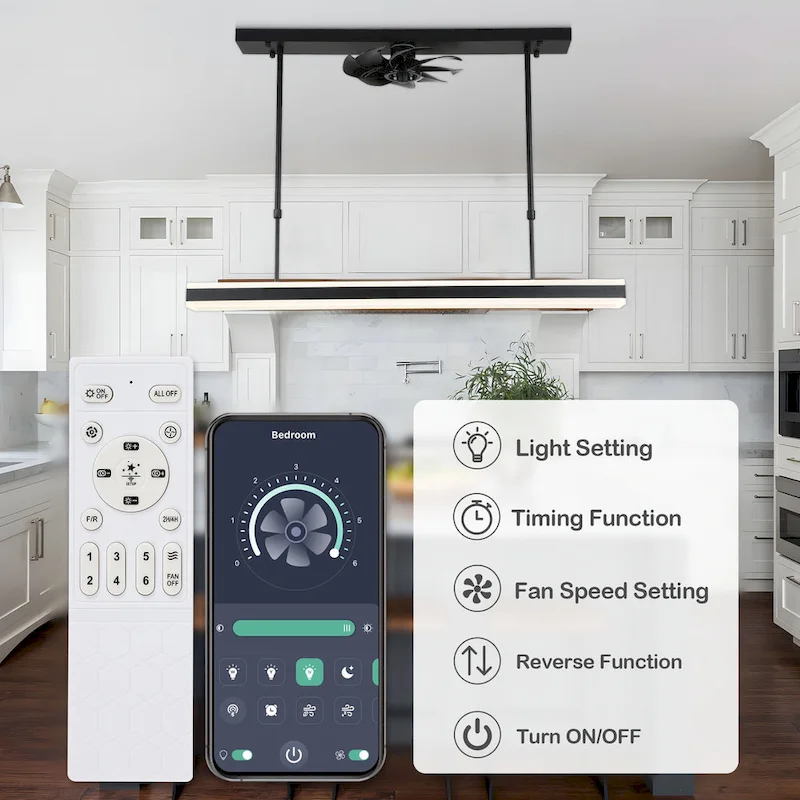 Bella Depot Modern Black Ceiling Fan with Dimmable Light, 6-Speed Reversible Fan with Remote and APP Control - N/A