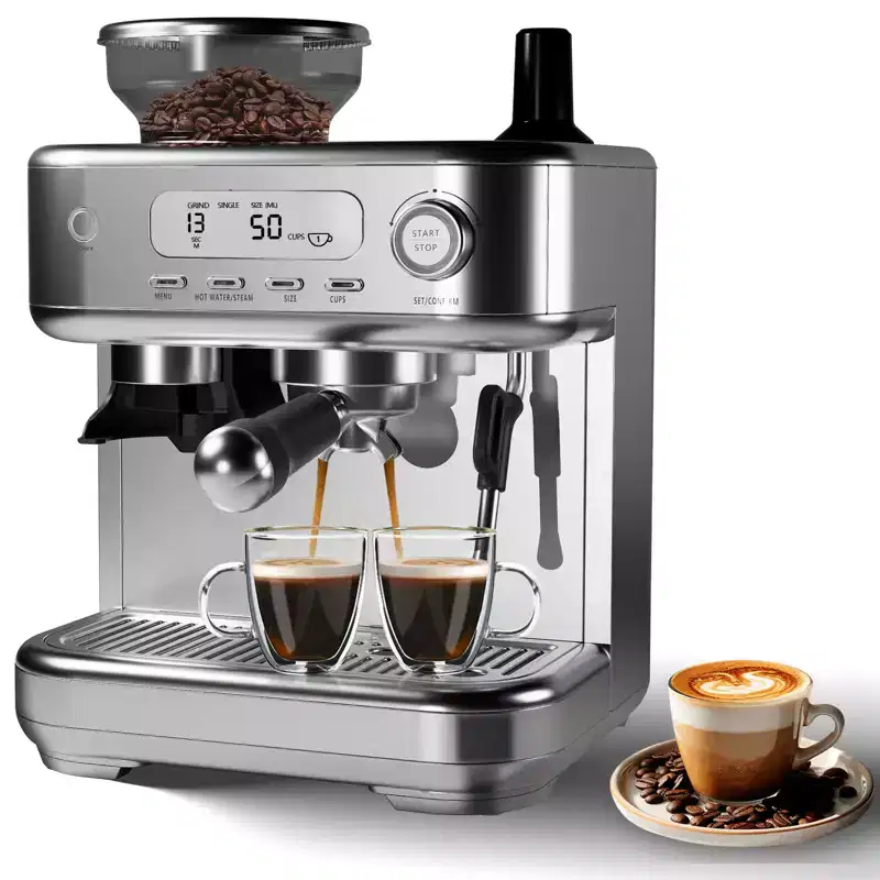Semi-Automatic Espresso Machine, Coffee Machine with Steam Milk Frother, LCD Smart Screen