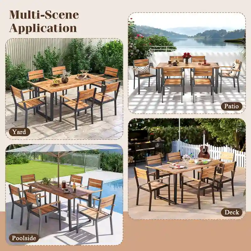 Gymax 7 Piece Patio Dining Set 69 Rectangle Table w/ 6 Stackable