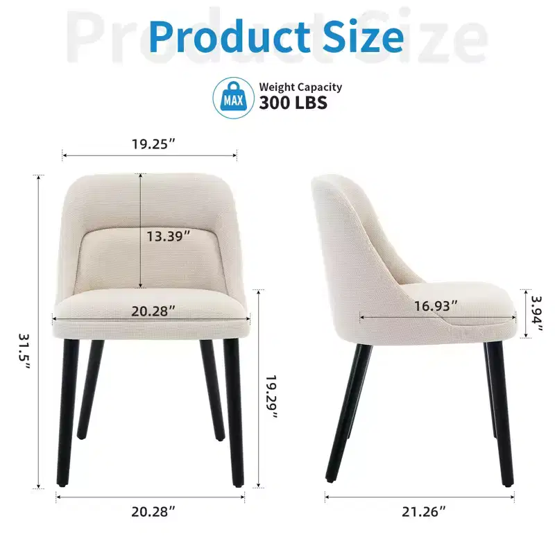 Set of 2 Modern Upholstered Dining Chairs. Mid-Century Linen Accent Chairs with Padded Seat and Firm Wood Legs for Kitchen Dining Living Room