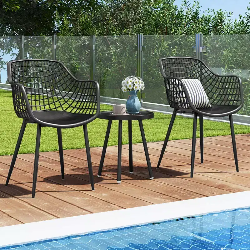 Costway 3 Piece Patio Bistro Set All Weather Heavy Duty Table and Chairs Set of 2 Black/Yellow