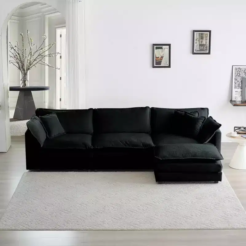 MAYEERTY Free Combination Comfy Upholstery Modular Overside L Shaped Sofa with Reversible Ottoman Black
