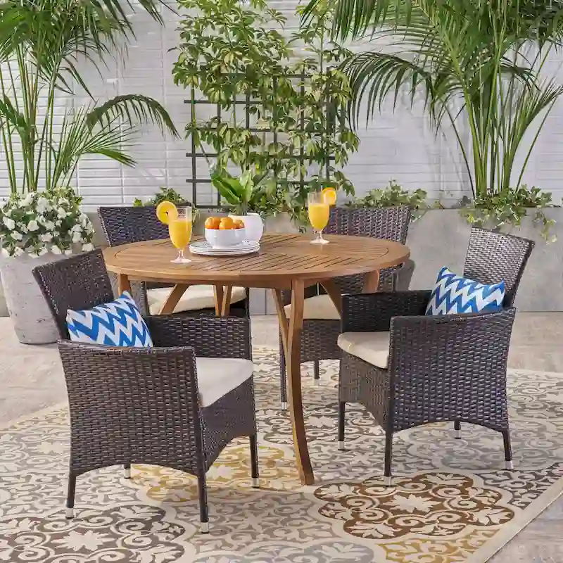 Albury Outdoor 5 Piece Acacia Wood and Wicker Dining Set by Christopher Knight Home - N/A