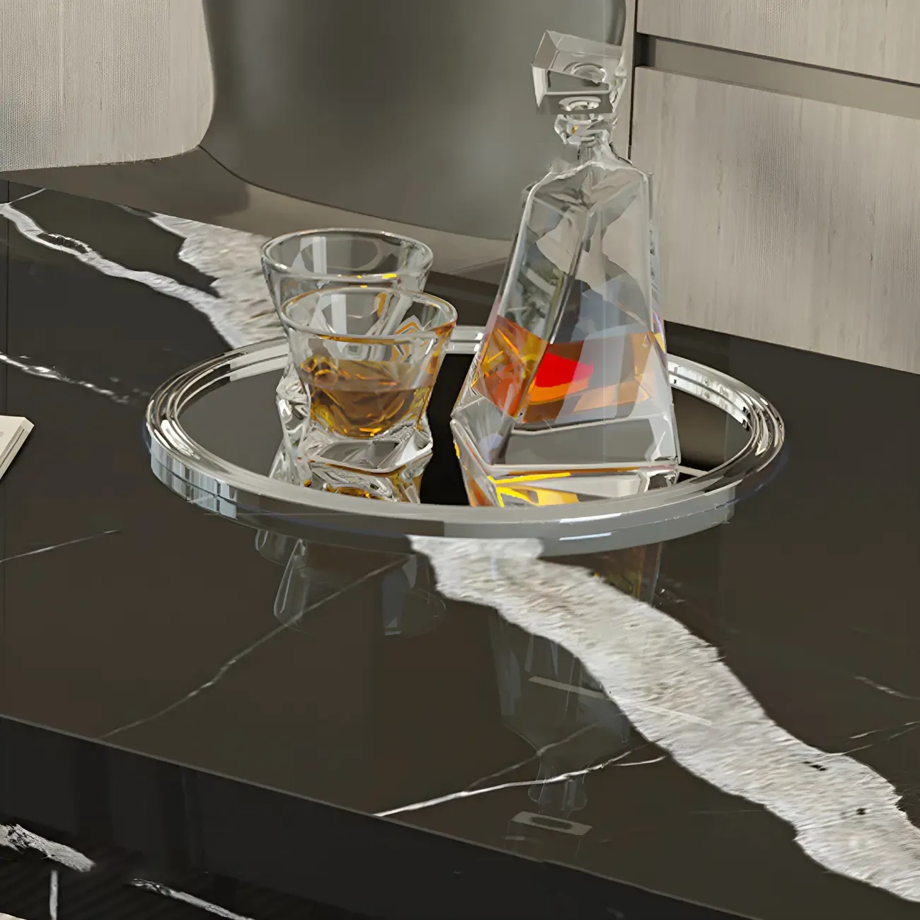 Elegant Black Marble Double Pedestal Bar Table