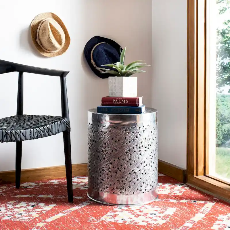 Silver Round End Table for 1, Metal Frame, 15