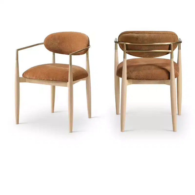 Meridian Furniture Riccio Cognac Performance Fabric Upholstered Dining Arm Chair, Set of 2