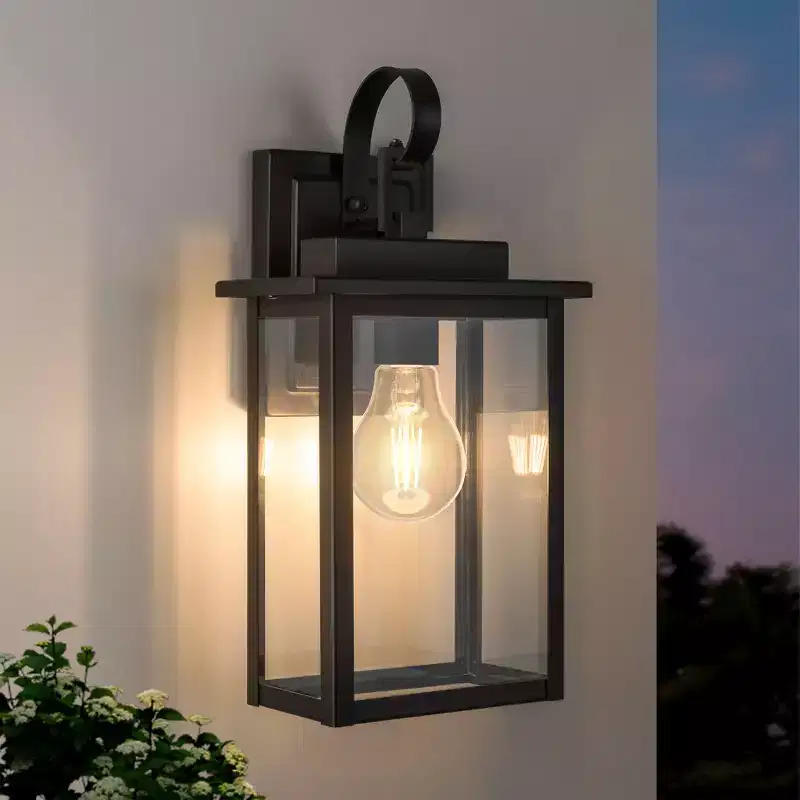 Maxax 15 Outdoor Wall Sconce with Dusk to Dawn Sensor and Bulb, Modern Elegant Exterior Wall Light for Porch, Patio, Garage, Black