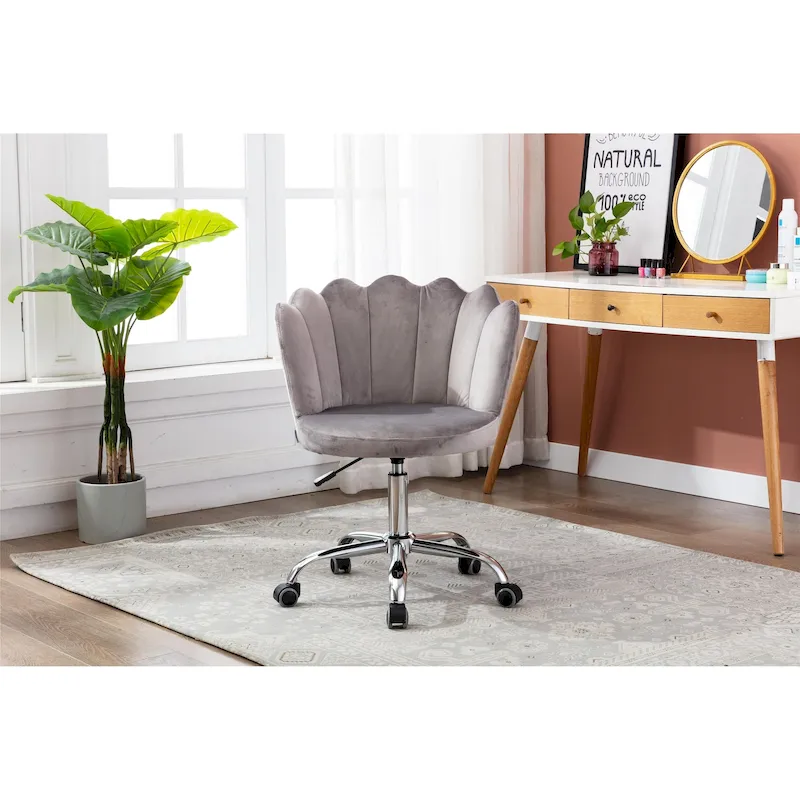 Velvet Upholstered Adjustable Height Swivel Home Office Chair