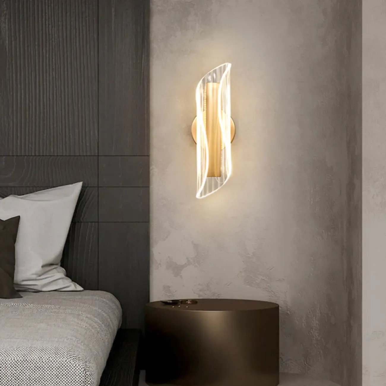 Art Deco Gold Metal and Acrylic LED Wall Sconce