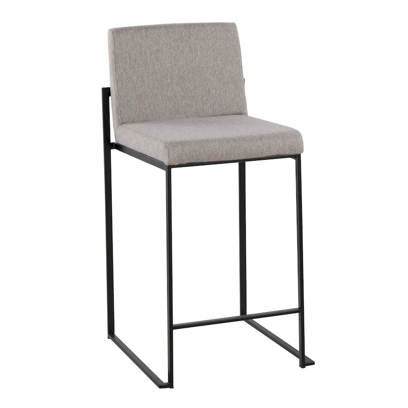 Black/Grey/White High Back Upholstered Counter Stool, Set of 2, 1-Person