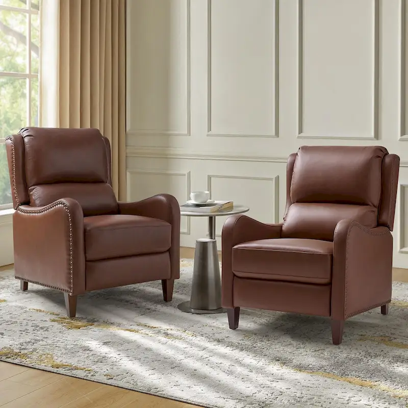 Modern leather chaise lounge with studded embellishments, featuring an adjustable footrest, two-piece .
