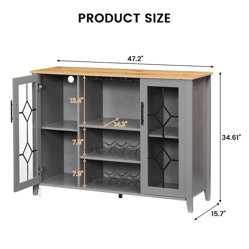 Wine Bar Cabinet with LED Light - 15.7D x 47.2W x 34.61H