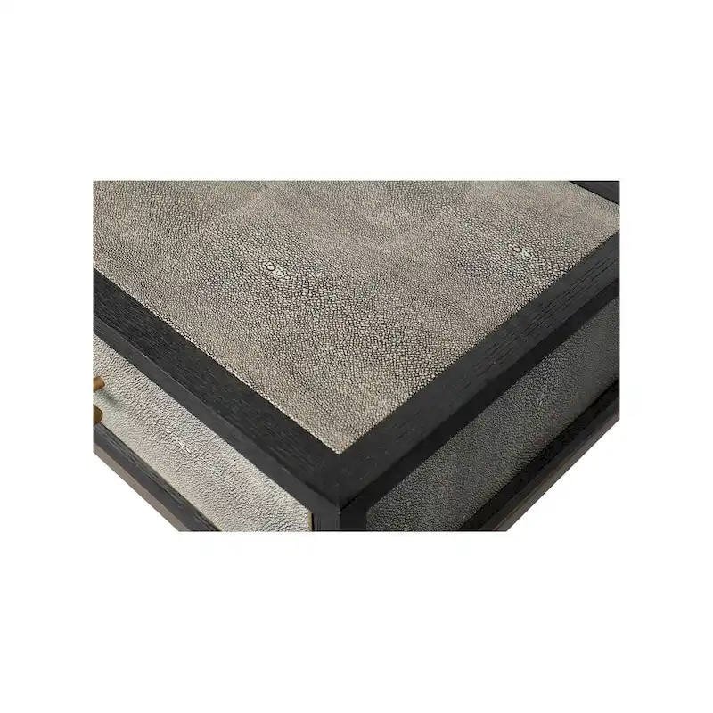 Macari Miki Art Deco Solid Wood AndVegan Leather Shagreen With Brass Accents Console Table - 59W x 16D x 32.3H