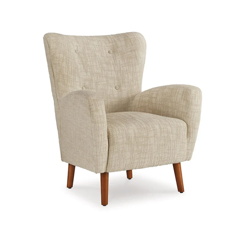 Beige Polyester Accent Chair with Soft Cushions & Wood Legs – 29.88x30x37.75 in